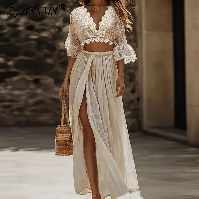Summer Vacation Clothing Women - طقم نسائي بوهيمي من قطعتين من