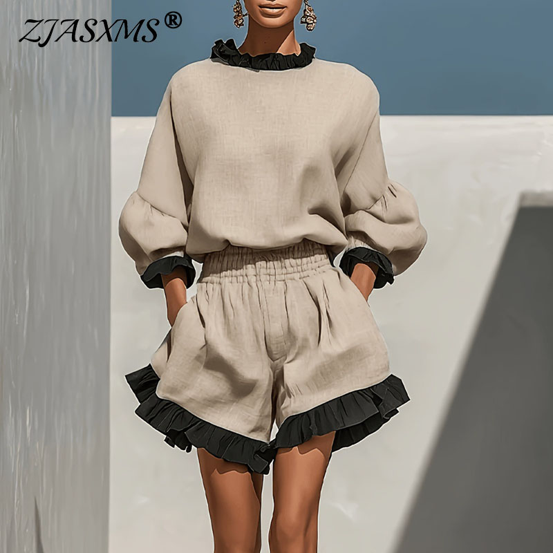 Summer Vacation Clothing Women - طقم بوهو من قطعتين بتفاصيل كشكشة
