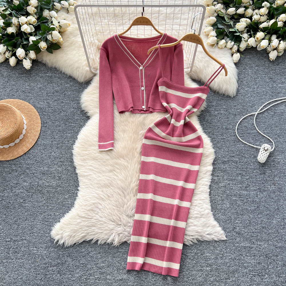 Summer Vacation Clothing Women - أساسيات مثير مخطط متماسكة فستان نحيل
