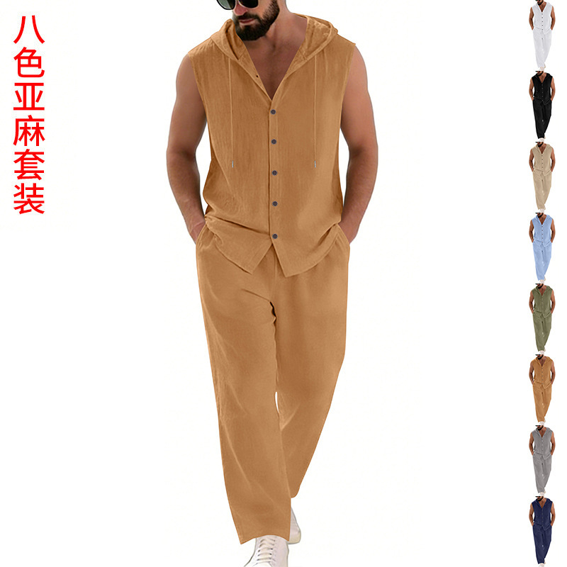 Summer Clothing Sets - طقم بدلة كاجوال للرجال من الكتان