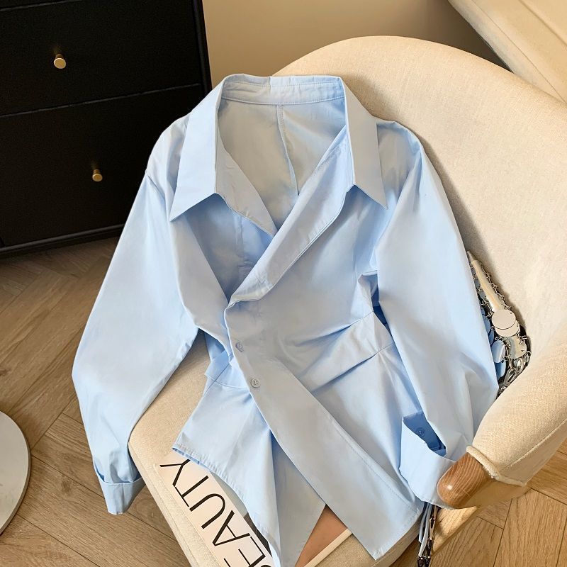 Tie Front Shirt - قميص بولو نسائي بأكمام طويلة وتصميم