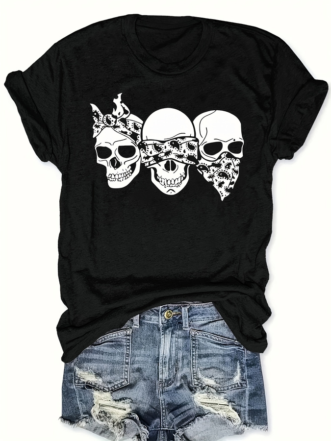 Summer Clothing Trends 2026 - تي شيرت بطبعة جمجمة كرتونية، تصميم