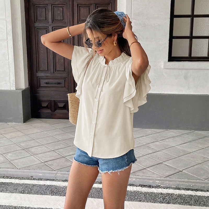 ملابس نسائية صيفية بأكمام قصير - مراجعة Tie Front Shirt وسعره