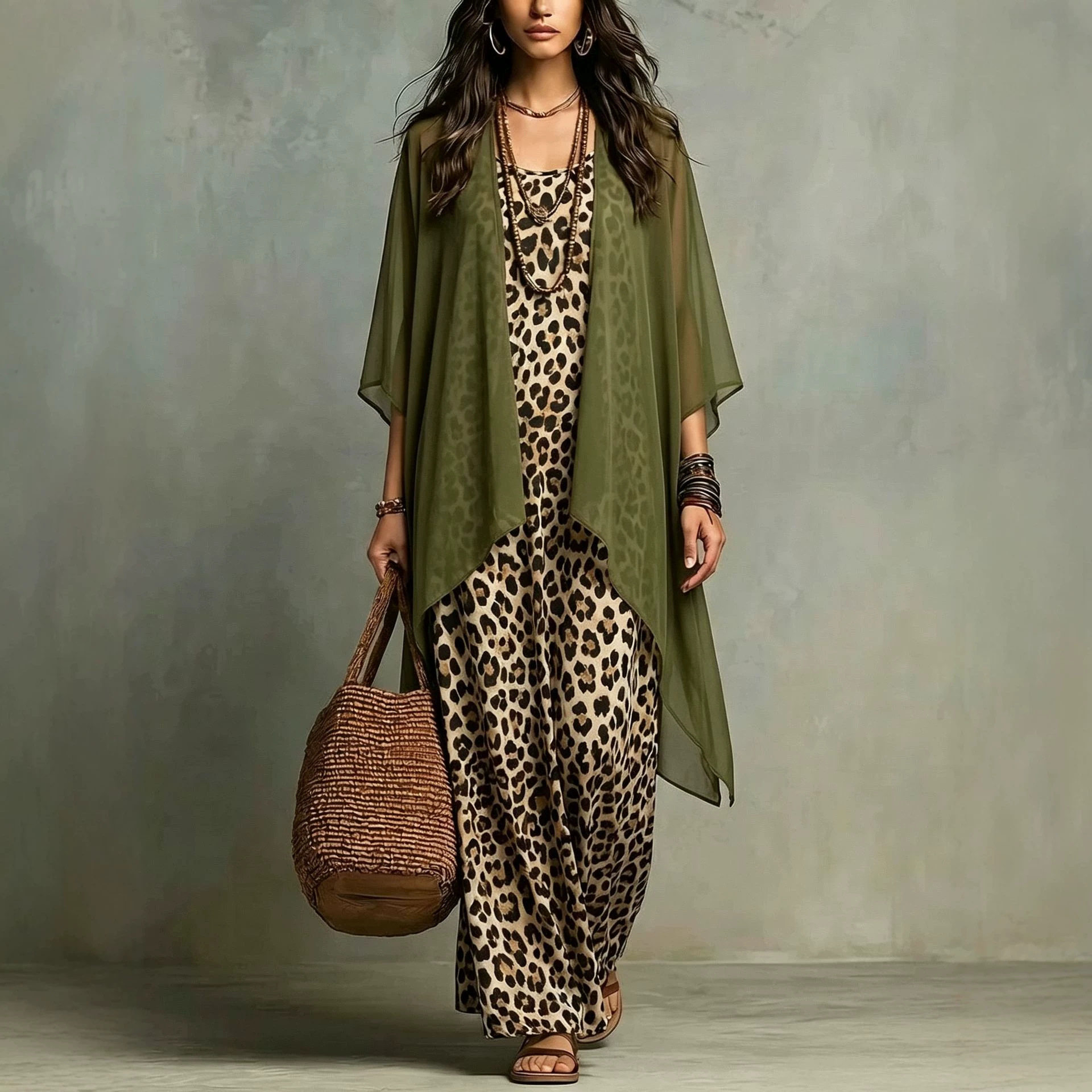 فستان شيفون بطبعة الفهد مع حما - مراجعة Summer Vacation Clothing Women وسعره
