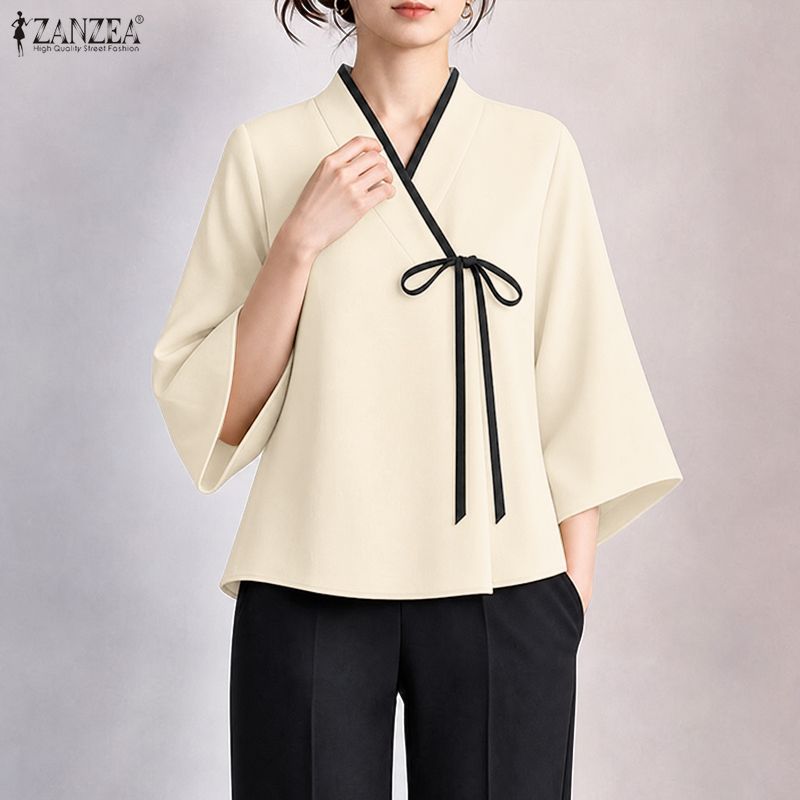 بلوزة نسائية من ZANZEA بأسلوب  - مراجعة Tie Front Shirt وسعره