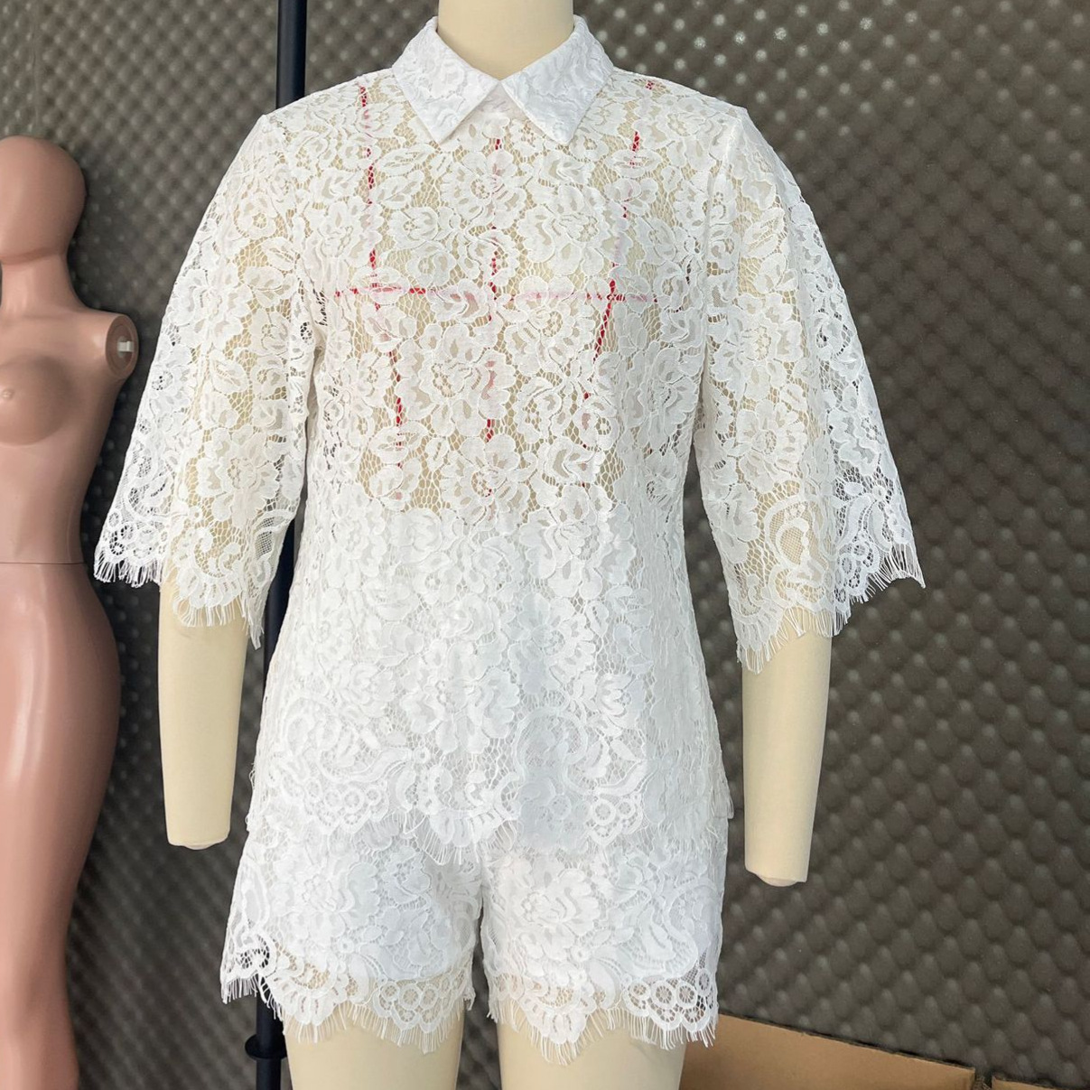 طقم شورت مطرز بالدانتيل مثير،  - مراجعة Summer Vacation Clothing Women وسعره