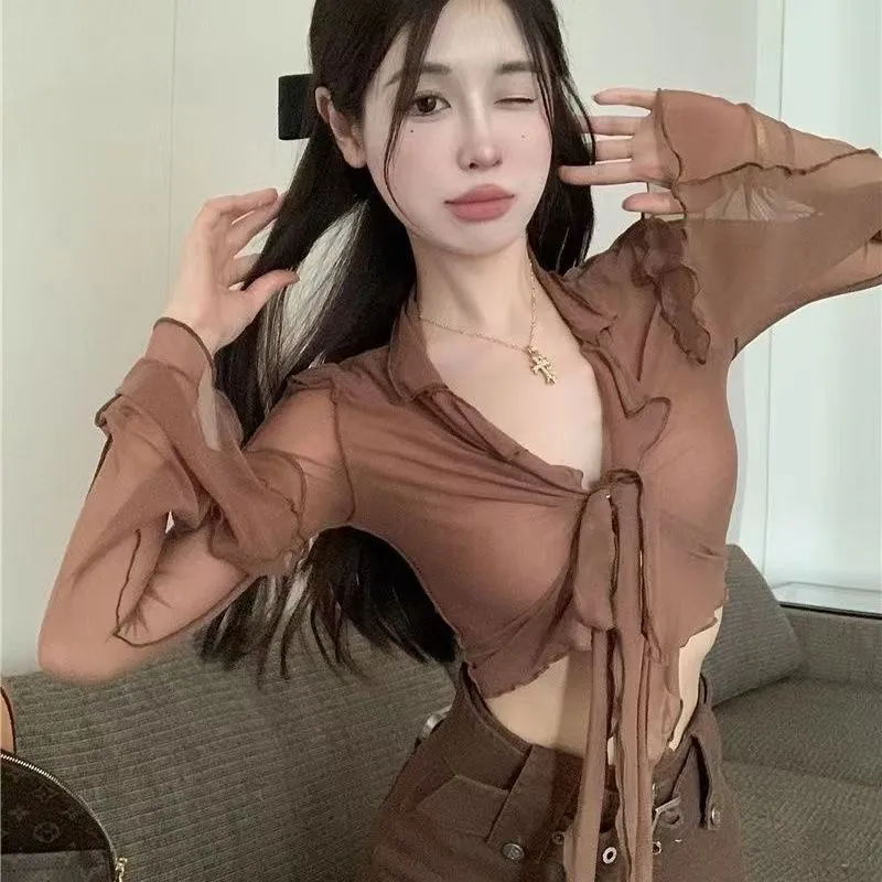 قميص نسائي مثير من الشبك الشفا - مراجعة Tie Front Shirt وسعره