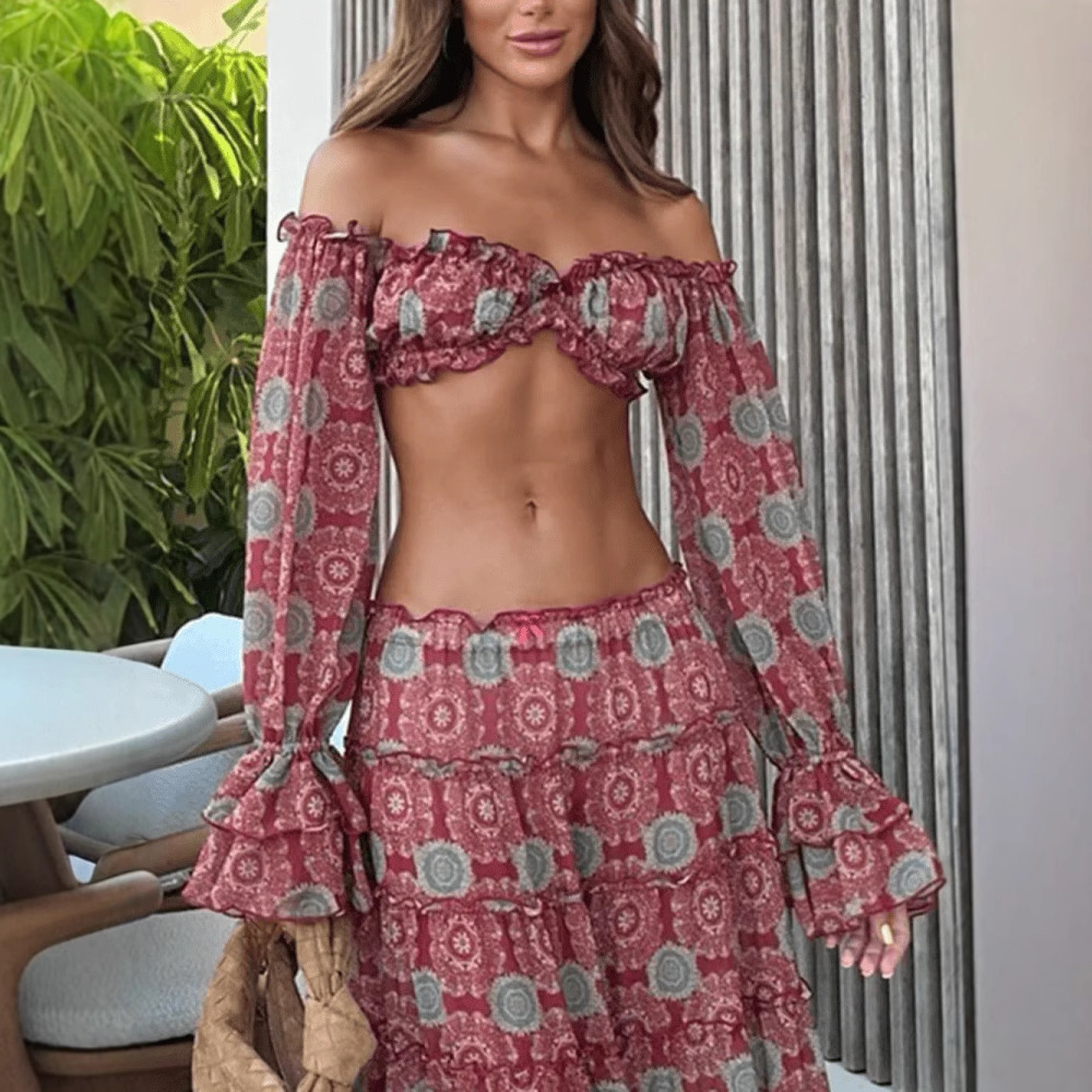 طقم تنورة بطباعة عتيقة من قطعت - مراجعة Summer Vacation Clothing Women وسعره
